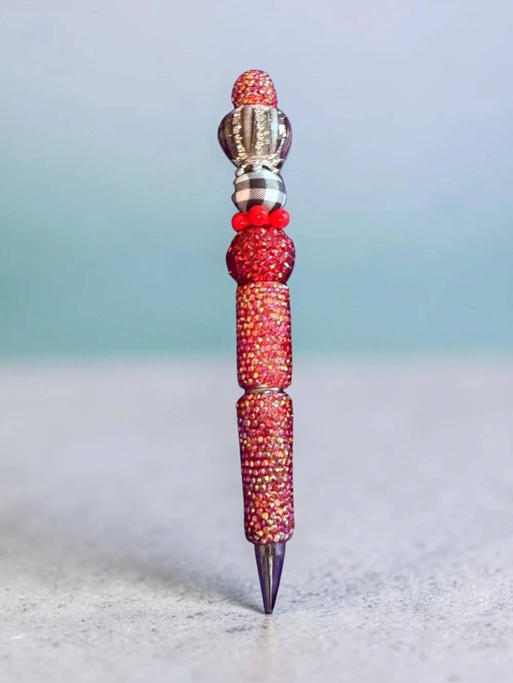 Ruby Gingham Glam Beaded Pen